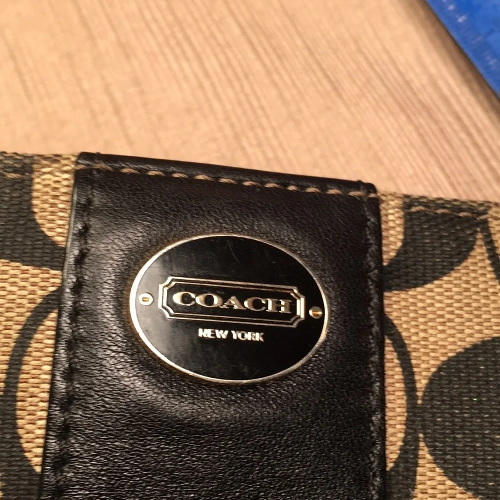 Coach leather and fabric monogram wristlet